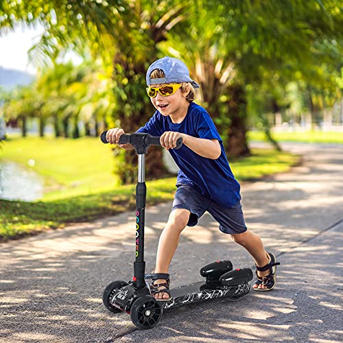 HOMCOM Patinete para Niños Scooter Plegable con Altura Ajustable de 4 Niveles y Música Luces y Nebulizador de Agua +3 Años 62x27x63-81 cm Negro