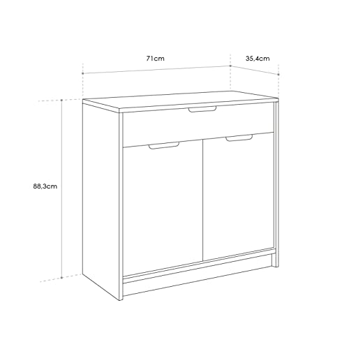 Home Heavenly® - Cómoda Dormitorio Blanca 2 Puertas + 1 cajón Canyon. Cajonera Gran Capacidad almacenaje. Acabados en Roble Natural. (Blanco y Roble)