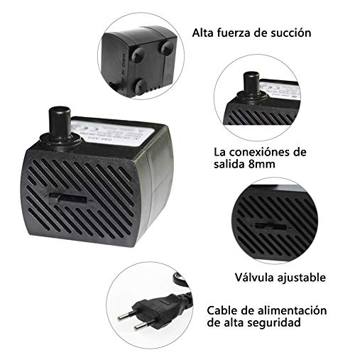 Homvik Mini Bomba de Agua Sumergible 350L/H 5W Bomba Agua Ultra Silencioso para Acuario Estanque Pecera y Fuente de Agua Mascotas Circulación de Agua Dulce y Marino Altura 0.8m