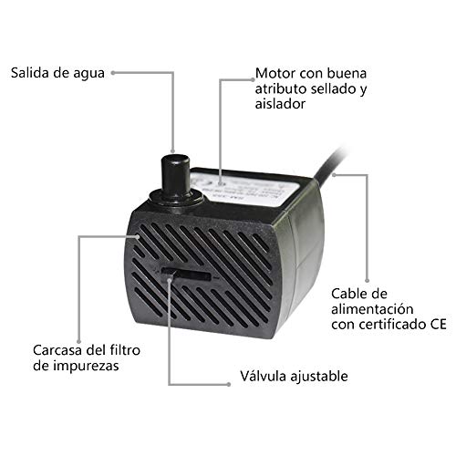 Homvik Mini Bomba de Agua Sumergible 350L/H 5W Bomba Agua Ultra Silencioso para Acuario Estanque Pecera y Fuente de Agua Mascotas Circulación de Agua Dulce y Marino Altura 0.8m