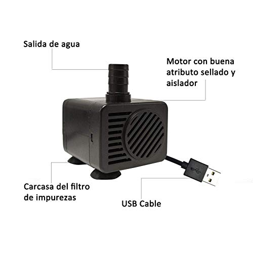 Homvik USB Mini Bomba de Agua Sumergible 200L/H 1.5W Bomba Agua para Fuente de Agua Mascotas Acuario Estanque y Pecera Ultra Silencioso Circulación de Agua Dulce y Marino