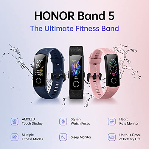 HONOR Band 5 Smartwatch Pulseira de atividade Inteligente impermeável IP68 com pulsómetro, Monitor de atividade desportiva, rastreador de Fitness com pedómetro, Azul