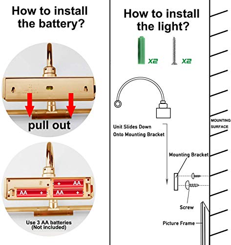 HONWELL-Luz LED Inalámbrica a Batería con Control Remoto,Cabezal de Luz Giratorio de 8.8 Pulgadas con 3 Modos de Iluminación,Regulable Marco Luces Lámpara de Pared para Pintar,Espejo,Color Rosa Dorado