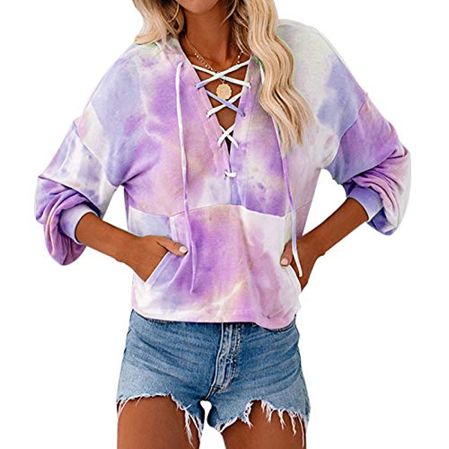 HOSD Estampada Manga cordón Estampado con Larga con y Sudadera e de otoño Tie-Dye Invierno