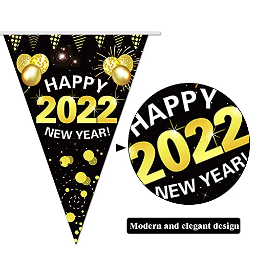HOWAF Decoración de Fiesta de Nochevieja 2022 Oro Negro Bandera Feliz Año Nuevo Happy New Year 2022 Triángulo Guirnaldas Banderas para decoración de año Nuevo 2022 Fiesta Suministros