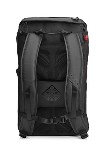 HP OMEN - Mochila para portátiles gaming de hasta 17.3" (bolsillos internos, malla ajustable, espalda acolchada), color negro y rojo