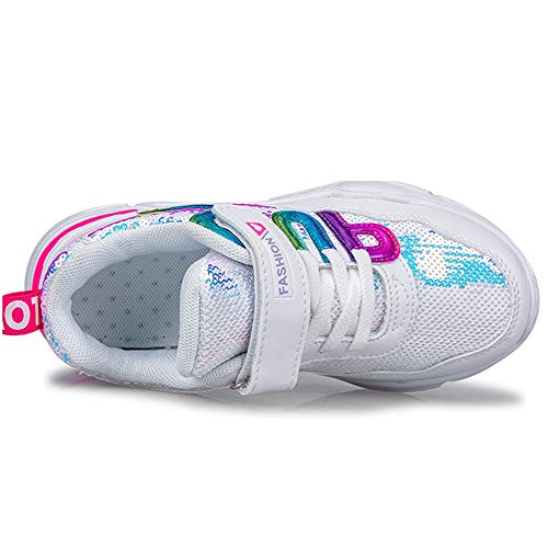 HSNA Zapatillas con Lentejuelas Niña Zapatos de Gimnasia para Caminar Ligero Trainers Kids(a01 Blanco 31 EU)