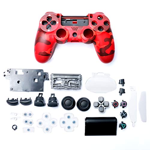 HUAYUWA - Carcasa de plástico para mando de juegos con botones, juego de repuesto para Sony Playstation 4 Slim JDM-040, color rojo camuflaje
