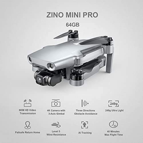 HUBSAN ZINO MINI PRO Plegable Mini Drone 249g GPS 4K 30fps Cámara Evitación de obstáculos 3D Cardán de 3 ejes 6KM FPV 40mins Tiempo de vuelo 64G Versión portátil