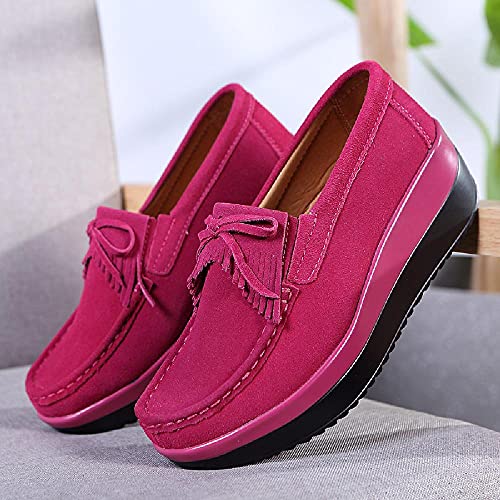 HUDUO Mocasines De Gamuza para Mujer, Mocasines De Tacón Grueso con Cuña, Zapatos De Cuña Anchos Y Bajos, Zapatos De Trabajo De Oficina, Zapatos Casuales para Barco,C-35