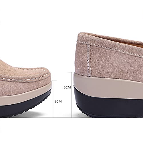 HUDUO Mocasines De Gamuza para Mujer, Mocasines De Tacón Grueso con Cuña, Zapatos De Cuña Anchos Y Bajos, Zapatos De Trabajo De Oficina, Zapatos Casuales para Barco,C-35