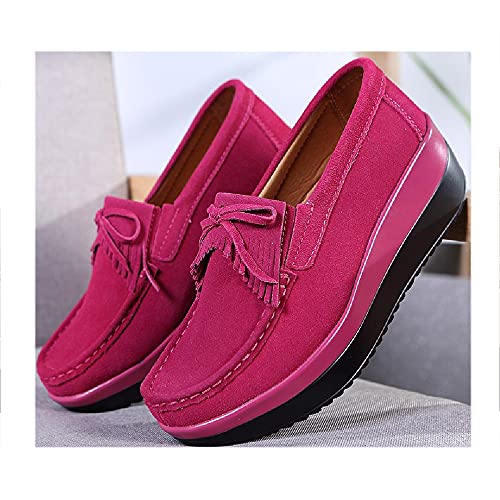 HUDUO Mocasines De Gamuza para Mujer, Mocasines De Tacón Grueso con Cuña, Zapatos De Cuña Anchos Y Bajos, Zapatos De Trabajo De Oficina, Zapatos Casuales para Barco,C-35