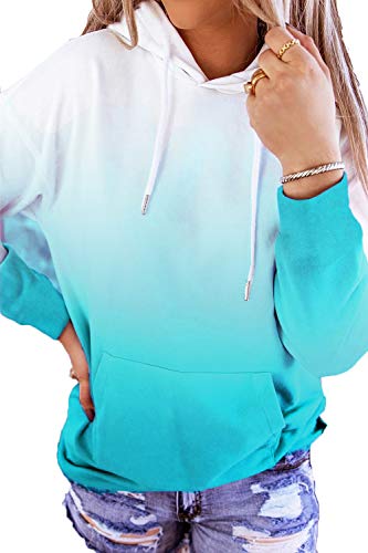 HVEPUO Sudadera De Manga Larga para Mujer Tie-Dye Casual Moda Bolsillo Casual Hoodie Azul L