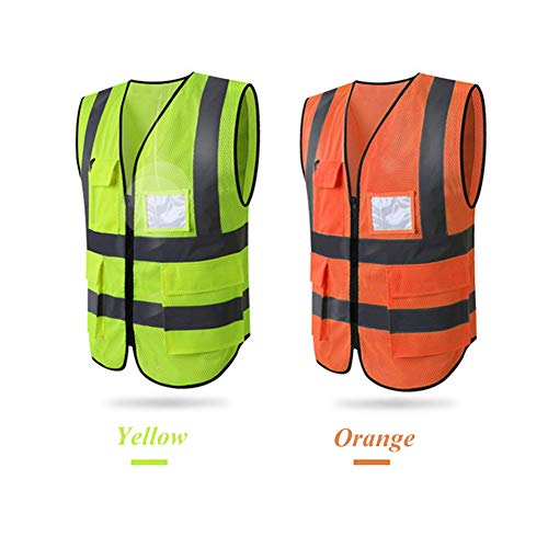 Hycoprot Chaleco de Seguridad Reflectante Hi Vis Viz Alta Visibilidad Ropa de Trabajo Gerente Ejecutivo Chaqueta de Chaleco Cremallera Brace Seguridad Teléfono (Medium, Rosa-Malla)