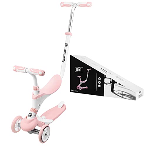 HyperMotion Draisienne - Patinete infantil de 1 a 5 años Globber Triciclo para bebé evolutivo modular 5 en 1 | empujador ajustable, reposapiés, asiento y manillar ajustable, color rosa
