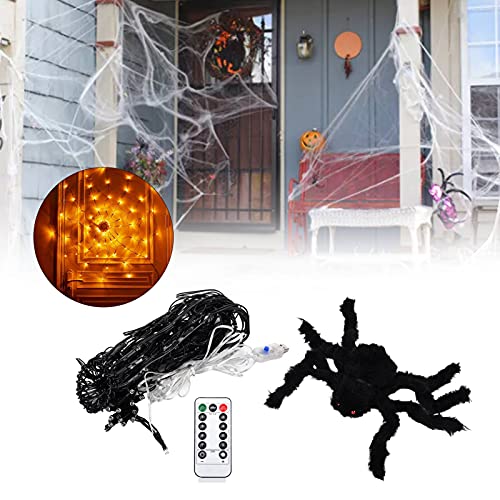 Iluminación de Decoración de Halloween, Conveniente 70 Luces LED Naranjas Lámpara de Tela de Araña Múltiples Modos de Control con Control Remoto para la Familia para la Fiesta