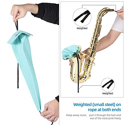 Imelod Kit de limpieza de saxofón con estuche para flauta de clarinete alto tenor y otros instrumentos de viento y madera, incluido paño de limpieza de saxofón, cepillo de boquilla(Azul Claro)