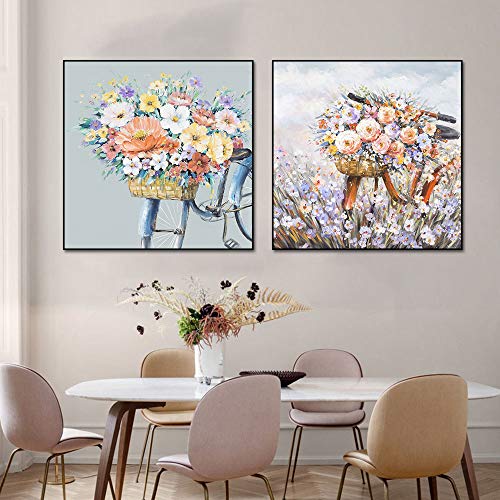 Impresiones Sobre Lienzo Arte de pared de bicicleta con flores cuadros de pintura en lienzo póster de paisaje nórdico e impresiones arte en lienzo para la decoración de la pared de la sala de estar