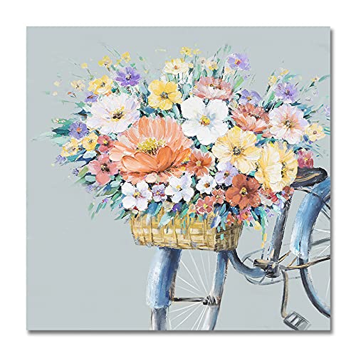 Impresiones Sobre Lienzo Arte de pared de bicicleta con flores cuadros de pintura en lienzo póster de paisaje nórdico e impresiones arte en lienzo para la decoración de la pared de la sala de estar