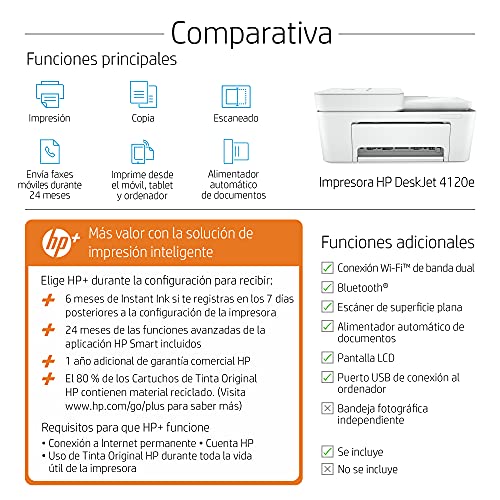 Impresora Multifunción HP DeskJet 4120e - 6 meses de impresión Instant Ink con HP+