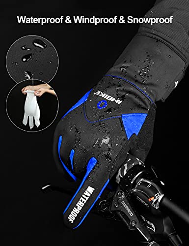 INBIKE Guantes Calientes De Ciclismo De Invierno, Guantes De Pantalla Táctil para Hombre con Dedos Completos Cortavientos E Impermeable(Azul,L)