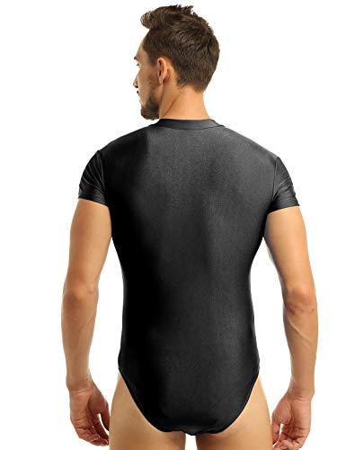 inhzoy Maillot de Danza Gimnasia Rítmica para Hombre Mono Deportivo de Fitness Manga Corta Body Ballet Baile Elástico Leotardo de Patinaje Artístico Negro XL