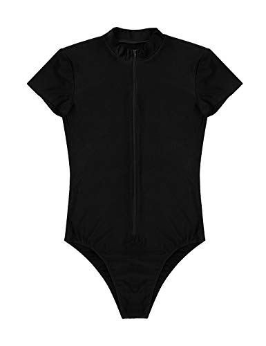 inhzoy Maillot de Danza Gimnasia Rítmica para Hombre Mono Deportivo de Fitness Manga Corta Body Ballet Baile Elástico Leotardo de Patinaje Artístico Negro XL