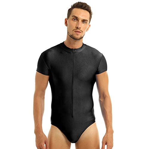 inhzoy Maillot de Danza Gimnasia Rítmica para Hombre Mono Deportivo de Fitness Manga Corta Body Ballet Baile Elástico Leotardo de Patinaje Artístico Negro XL