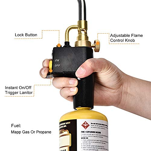 InLoveArts Antorcha de propano MAPP con 3 boquillas/puntas, Antorcha de propano de inicio de gatillo multipropósito, antorcha de gas para soldadura fuerte, cocción, corte de filete