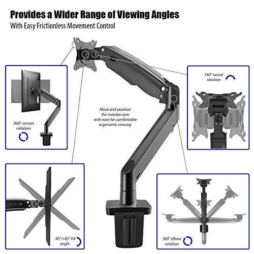 Invision Soporte Monitor de PC para Pantallas 22-35", Ergonómico Largo Brazo, Altura Ajustable (Alimentado por Gas) con Total Movimiento Inclinación y Giro VESA 75mm y 100mm Peso 3kg a 12kg (MX450)