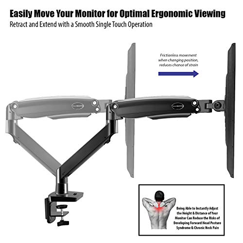 Invision Soporte Monitor de PC para Pantallas 22-35", Ergonómico Largo Brazo, Altura Ajustable (Alimentado por Gas) con Total Movimiento Inclinación y Giro VESA 75mm y 100mm Peso 3kg a 12kg (MX450)