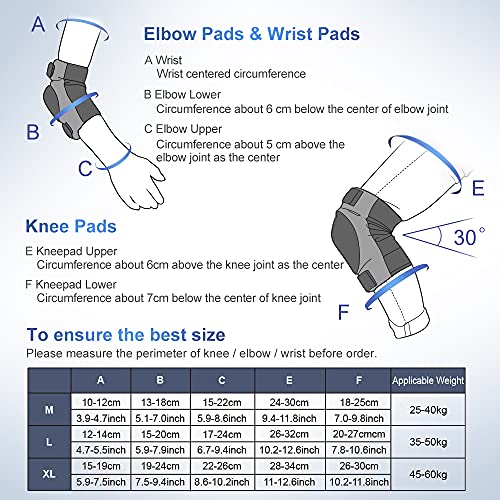 IPSXP Protecciones Patines, Almohadillas para Rodillas Codo Muñeca Niños Adolescente Seguridad en la Protecciones para Monopatín, Skate, Patines, Patinaje, Scooter, Bicicleta（M）