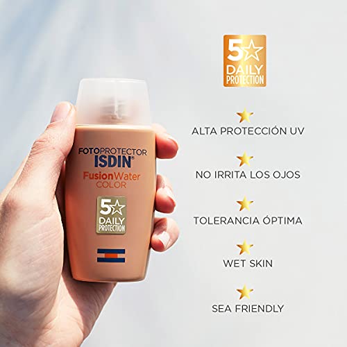 ISDIN Fotoprotector Fusion Water Color Spf 50, Protector Solar Facial de Fase Acuosa con Color Para Uso Diario, Cobertura Natural, Estándar, 50 Mililitros