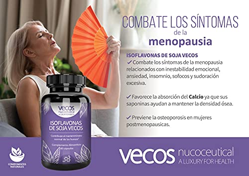 Isoflavonas de Soja con Calcio, Magnesio y Zinc 60 cápsulas Vegetales. Ayuda a aliviar los síntomas de la menopausia, el cansancio y la fatiga