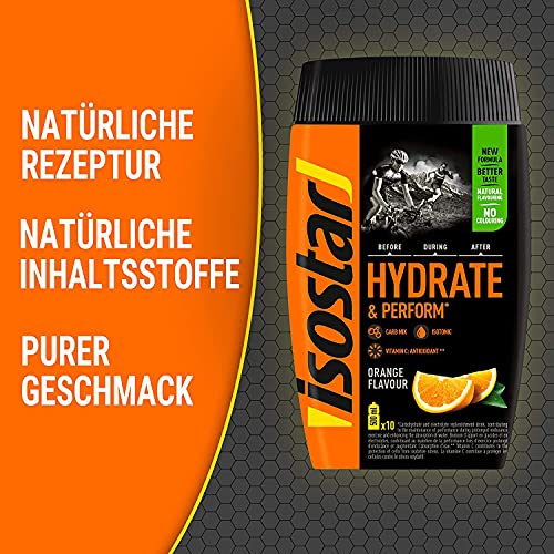 Isostar Hydrate & Perform Iso Drink - 400 g de bebida isotónica en polvo - Polvo de electrolitos para apoyar el rendimiento deportivo - Naranja + botella de 0.5 litros