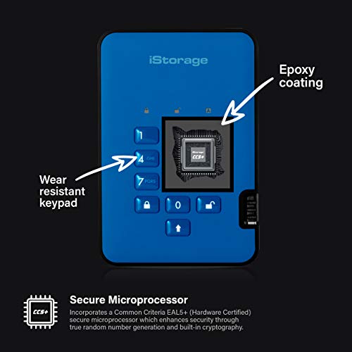 iStorage diskAshur2 HDD 2TB | Disco Duro Seguro Portátil | Protegido por Contraseña | Resistente al Polvo/Agua | Cifrado Hardware. IS-DA2-256-2000-BE