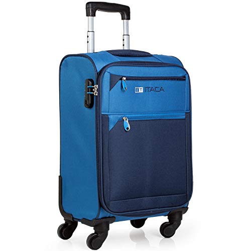 ITACA - Maleta Cabina Avion 55x40x20 cm Trolley 4 Ruedas 55 cm poliéster EVA. Equipaje de Mano. Semi Blanda, Ligera. Mango Asas Candado. Low Cost Ryanair. 701050, Color Azul-Azul Marino