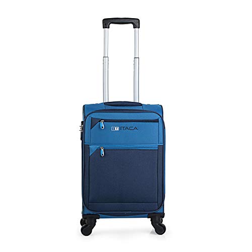 ITACA - Maleta Cabina Avion 55x40x20 cm Trolley 4 Ruedas 55 cm poliéster EVA. Equipaje de Mano. Semi Blanda, Ligera. Mango Asas Candado. Low Cost Ryanair. 701050, Color Azul-Azul Marino