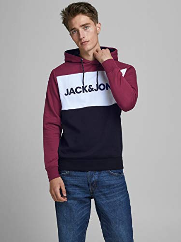 Jack & Jones JJELOGO Blocking Sweat Hood STS Sudadera con Capucha, Rojo (Port Royale), L para Hombre