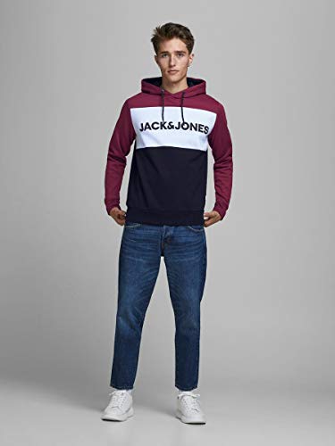 Jack & Jones JJELOGO Blocking Sweat Hood STS Sudadera con Capucha, Rojo (Port Royale), L para Hombre