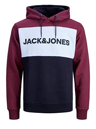 Jack & Jones JJELOGO Blocking Sweat Hood STS Sudadera con Capucha, Rojo (Port Royale), L para Hombre