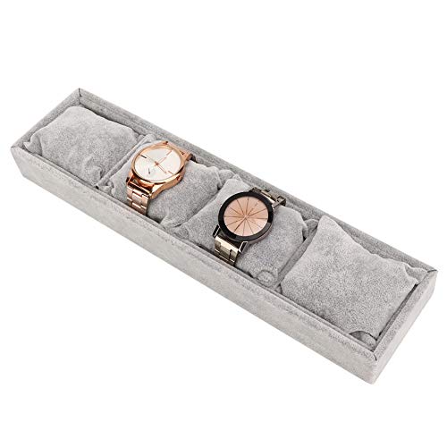 Jadpes Bandeja de exhibición de Pulsera Almacenamiento de Reloj, Almacenamiento de joyería Gris MDF + Franela con Almohadas Organizador de Reloj, para Tiendas de joyería Boutique