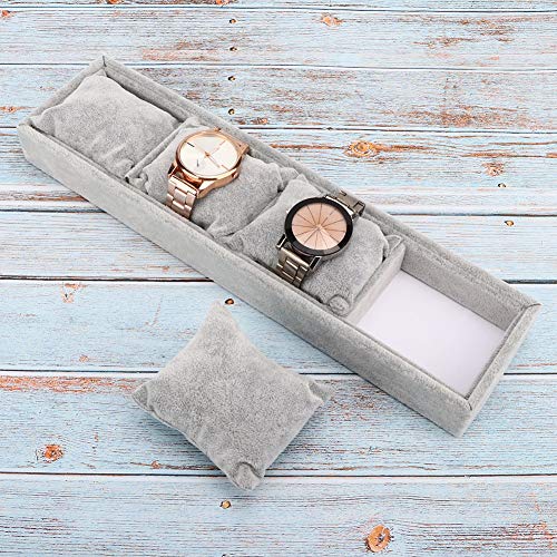 Jadpes Bandeja de exhibición de Pulsera Almacenamiento de Reloj, Almacenamiento de joyería Gris MDF + Franela con Almohadas Organizador de Reloj, para Tiendas de joyería Boutique