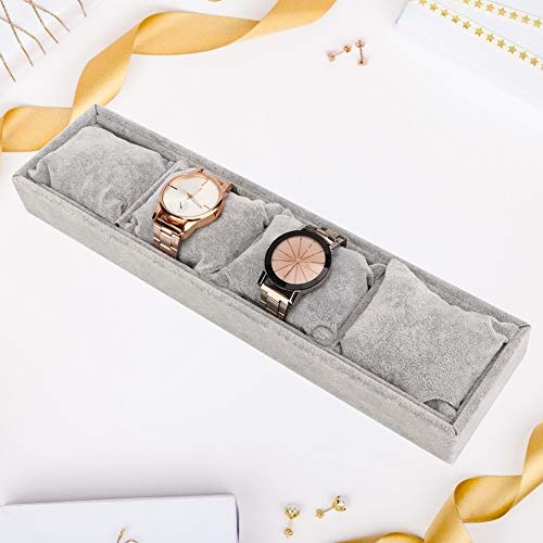 Jadpes Bandeja de exhibición de Pulsera Almacenamiento de Reloj, Almacenamiento de joyería Gris MDF + Franela con Almohadas Organizador de Reloj, para Tiendas de joyería Boutique