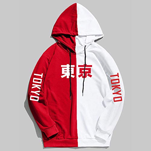 Japón Harajuku Hoodies Tokyo City Printing Sudadera con Capucha Bump Bloqueo de Color Sudadera Hip Hop Streetwear Hombres/Mujeres