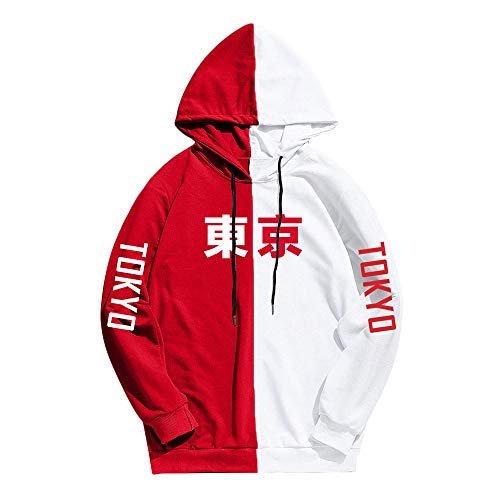 Japón Harajuku Hoodies Tokyo City Printing Sudadera con Capucha Bump Bloqueo de Color Sudadera Hip Hop Streetwear Hombres/Mujeres