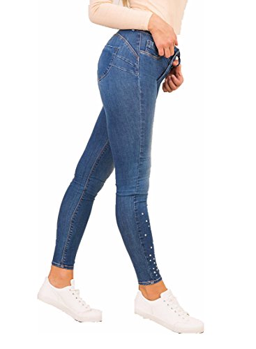 Jean One Size TIFFOSI Mujer Double UP 14 Luxury Azul Lavado con Strass