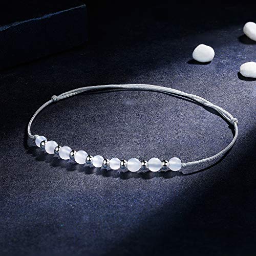 J.Endéar Tobillera de Plata de Ley 925, Handmade Trenzada Pulsera Tobillera Mujer 34cm Ajustable Pulsera Cuerda