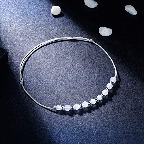 J.Endéar Tobillera de Plata de Ley 925, Handmade Trenzada Pulsera Tobillera Mujer 34cm Ajustable Pulsera Cuerda