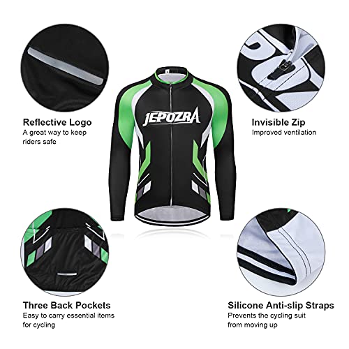 JEPOZRA Maillot Ciclismo Hombre Ropa Bicicleta Conjunto MTB Maillot Bici Manga Larga y Culotte Ciclista con Badana Gel